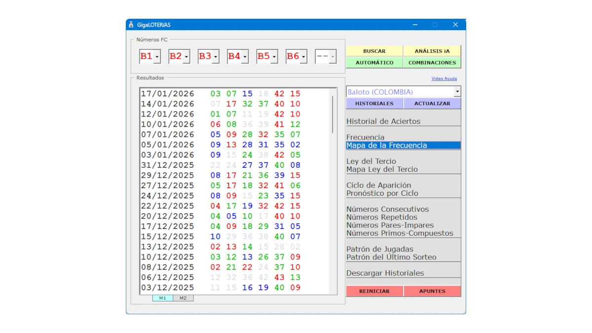 Fórmula de números ganadores que más salen en software GigaLOTERíAS para ganar la lotería con ayuda de iA
