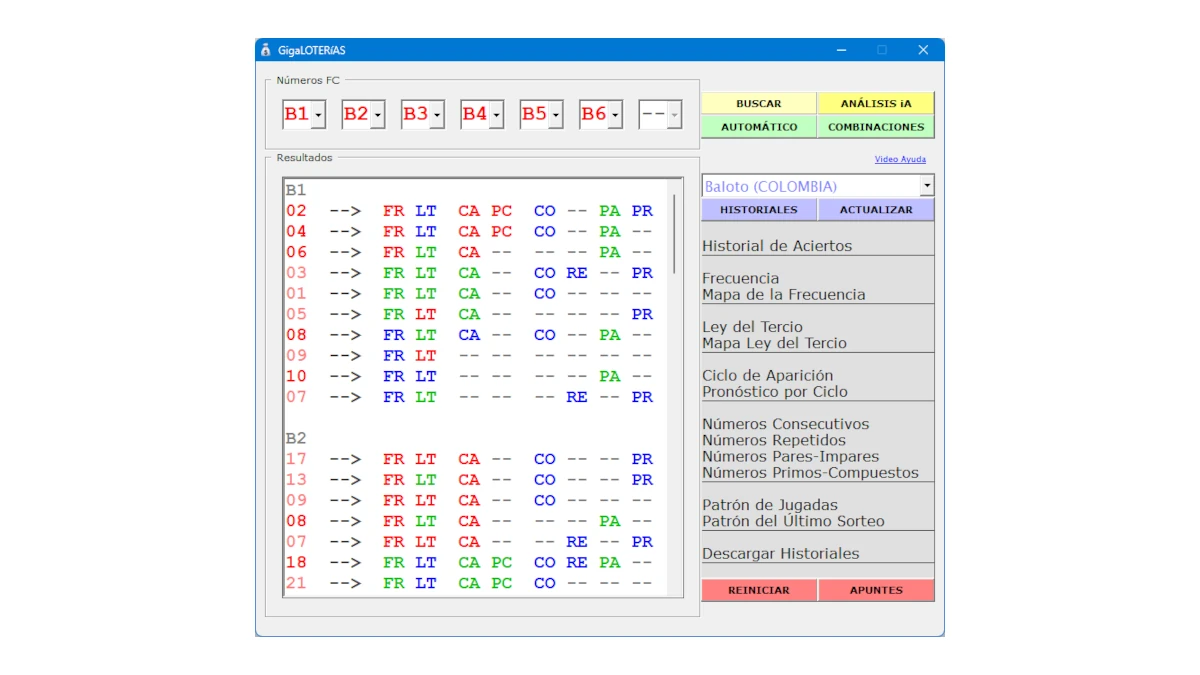 Pronóstico de números ganadores según estadística en software GigaLOTERíAS para ganar la lotería con ayuda de iA